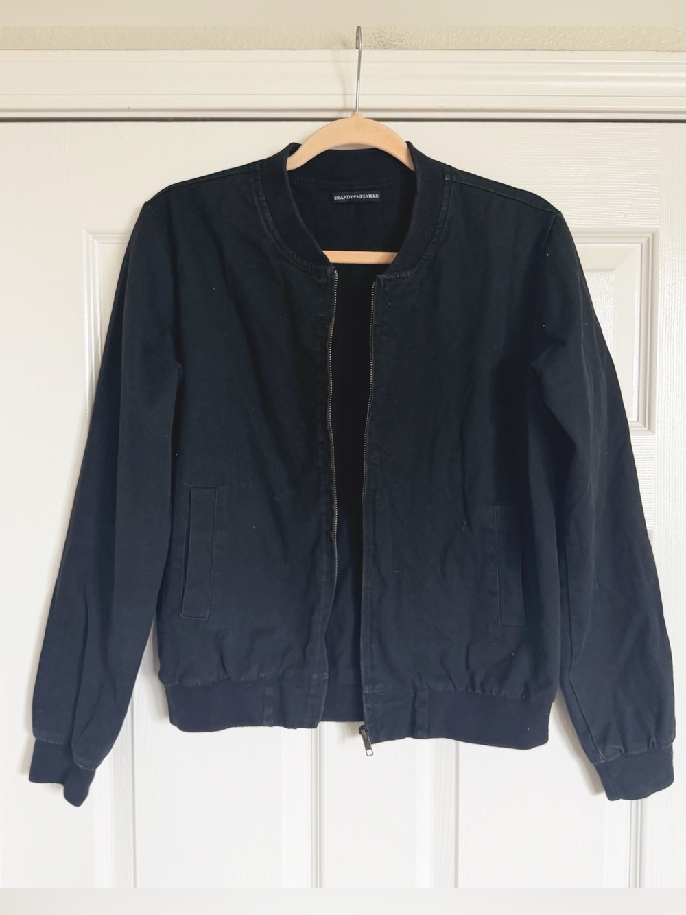 Brandy Melville Black Cotton Bomber Jacket